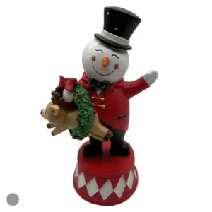 Boneco de neve vermelho em resina 25cm