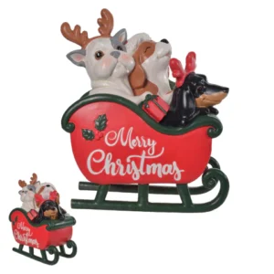 Cachorros no trenó em resina 34cm