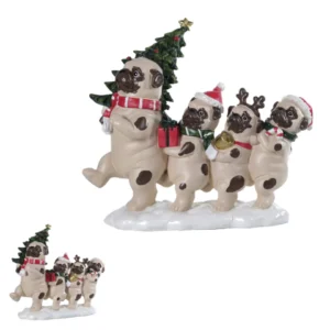 Familia de pugs em resina 34,5x40cm