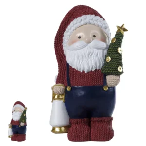 Papai Noel tricô vermelho e azul em resina 41x24cm