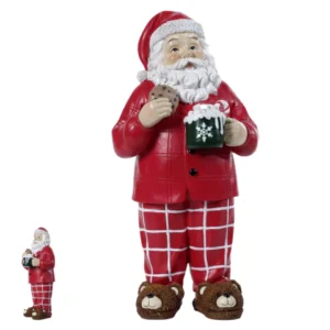 Resina Papai Noel de pijama vermelho em resina 26,5x13cm