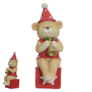 Urso músico trompete em resina 20x9cm