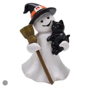 Fantasma com gato preto em resina 12,9cm