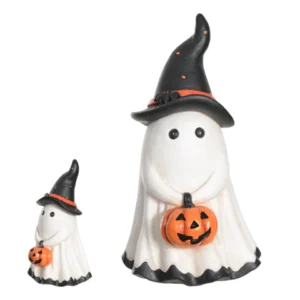 Fantasminha com abóbora em resina 19,3cm