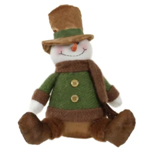 Boneco de neve sentado cobre e verde 25cm
