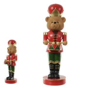 Urso quebra nozes em resina verm e verde 80,5cm