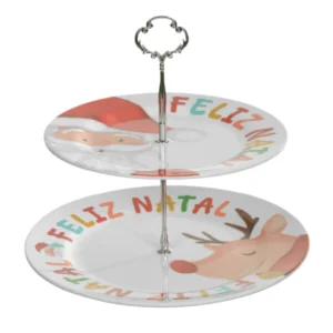 Suporte duplo para doces Noel Rena aquarela 27,5cm
