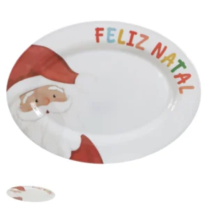 Travessa oval melamina Noel aquarela 35,4x25,7cm