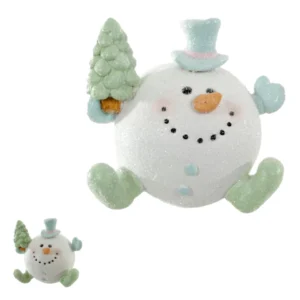 Boneco de neve verde azul de resina 8,5x8,5cm