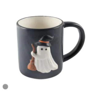 Caneca louça preta fantasminha 10,4cm
