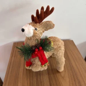 Rena palha em pé cachecol vermelho 29cm