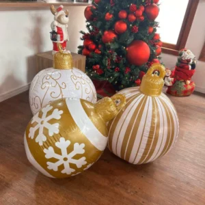 Inflável Bolas de Natal branco e dourado 60cm 3 pçs