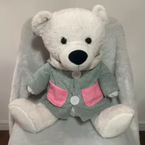 Urso pelúcia branco roupa verde sentado 50cm