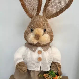 Coelha rústico de palha com cesto 60cm