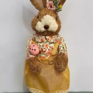 Coelha rústica em pé vestido amarelo 40cm