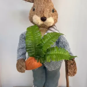 Coelho rústico de palha com bengala 75cm