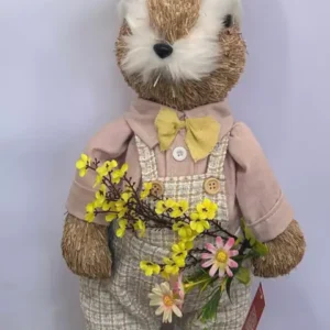 Coelho rústico em pé com macacão xadrez 71cm