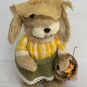 Coelha rústica em pé com chapéu e cesta 23cm