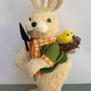 Coelho rústico de palha com pintinho 40cm