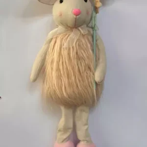 Coelho tecido em pé pelúcia rosa 70cm