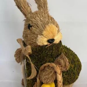 Coelho rústico de palha com cesto 30cm