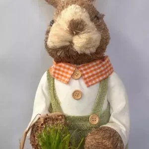 Coelha rústica de palha em pé verde 61cm