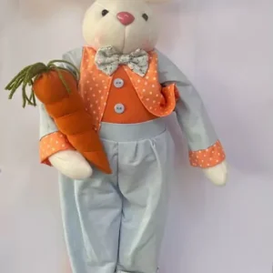 Coelho em pé azul e laranja