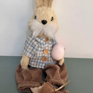 Coelho sentado pernas moles xadrez azul 50cm