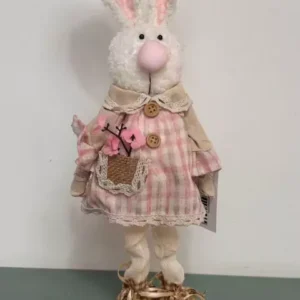 Coelha em pé xadrez rosa 46cm