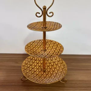 Baleiro decorativo de metal dourado 3 andares