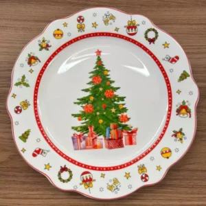 Prato de sobremesa árvore de Natal 21cm kit com 6 pçs