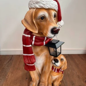 Resina Cachorro com filhote com lanterna 70cm