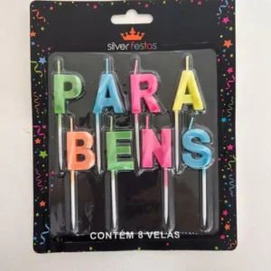 Vela para bolo Parabéns colorido