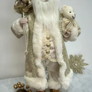 Papai Noel em pé dourado e branco 50cm de altura