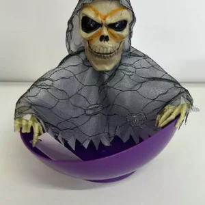 Cesta guloseimas com caveira com mov. led e som
