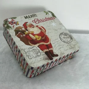 Lata de Metal Natal branca 20x20cm