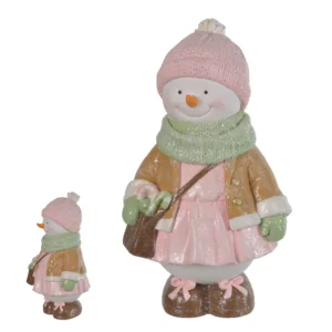 Menina de neve rosa em resina 21x12cm