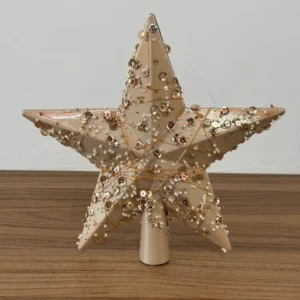 Ponteira árvore estrela dourada com lantejoulas 19cm