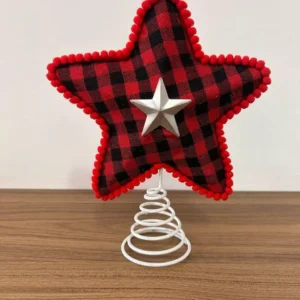 Ponteira árvore estrela xadrez verm e preta 22cm