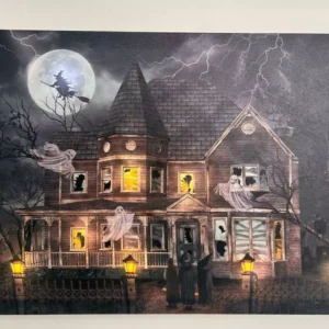 Quadro iluminado mansão abandonada 40x29cm