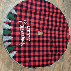 Saia para árvore verm/xadrez Merry Christmas 120cm