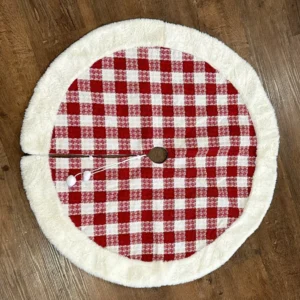 Saia para árvore xadrez branca e vermelha 90cm