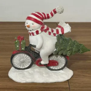 Boneco de neve na bicicleta em resina