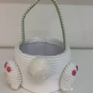 Cesta de pelúcia branca alça listrada 28x24x20cm