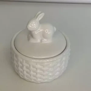 Pote cerâmica com coelho branco 11,5x12cm