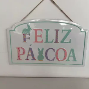 Quadro de lata Feliz Páscoa 39x24cm
