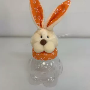 Pote com tampa coelho laranja 7x18cm