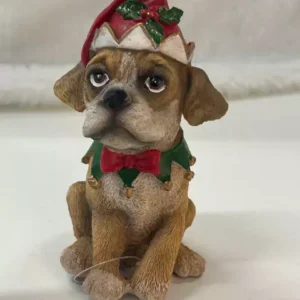 Cachorro Noel em resina 12cm