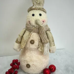 Boneco de neve bege e dourado 40cm