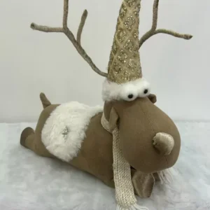 Rena marrom e dourada deitada 35cm